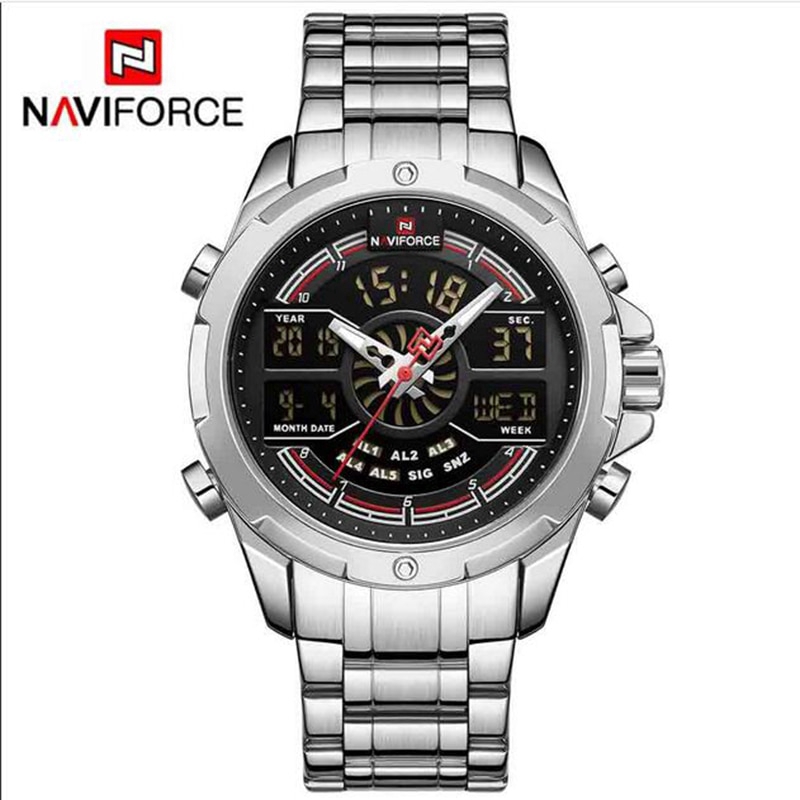 NAVIFORCE NF9170 Men Sport Fashion Stainless Steel Band Analog Digital Watch