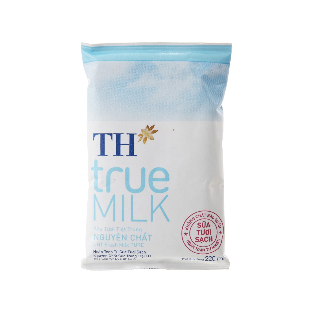 Combo 7 túi sữa tươi tiệt trùng th true milk có đường, ít đường ,không đường bịch 220ml