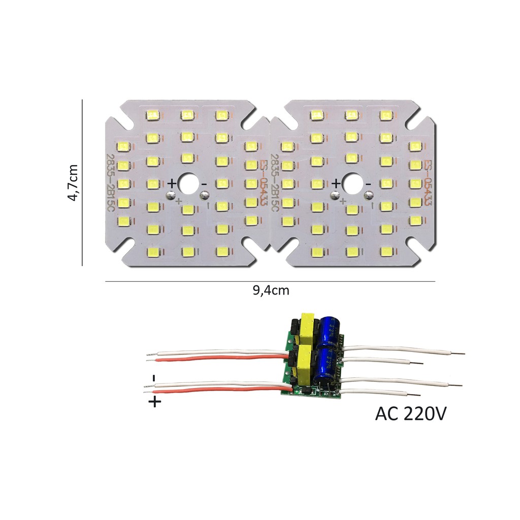 Bảng bo vỉ mạch Led 50w 52 mắt chip Led hạt 2835 siêu sáng + nguồn drive AC220V MLC-50x(2x30x