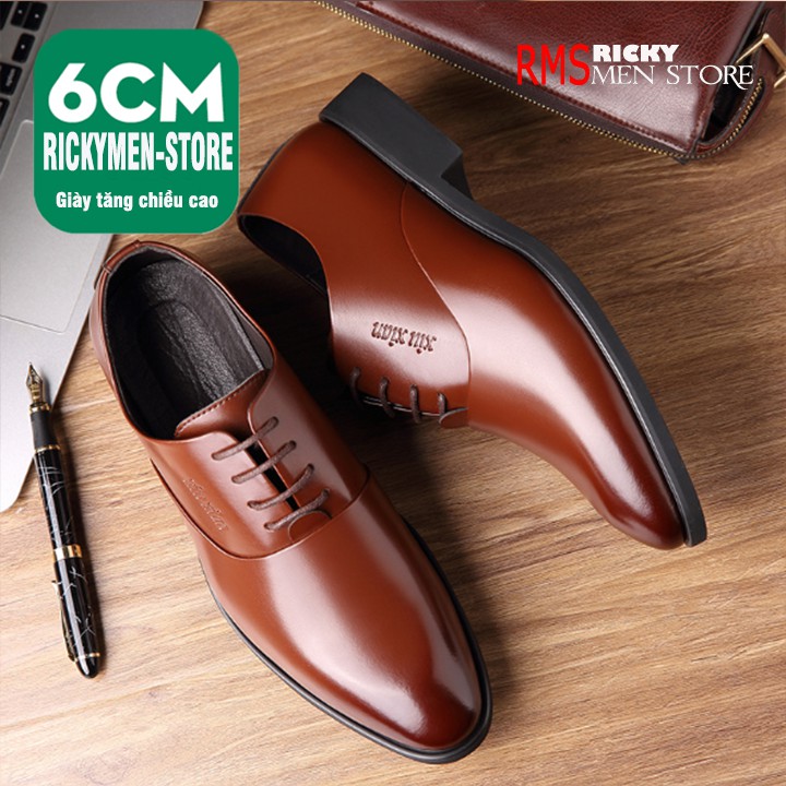 Giày tây nam da bò tăng chiều cao 6CM - Giày công sở nam cao cấp RICKY MEN M13