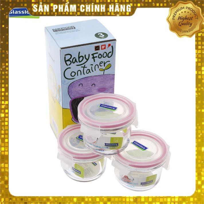 Bộ 3 Hộp Thủy Tinh Đựng Đồ Ăn Dặm Glasslock 165ml Hàn Quốc GL545