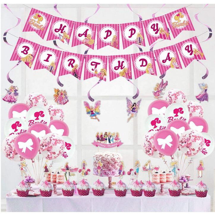 Bộ Phụ Kiện Trang Trí Bánh Sinh Nhật Cho Bé Hình Búp Bê Barbie