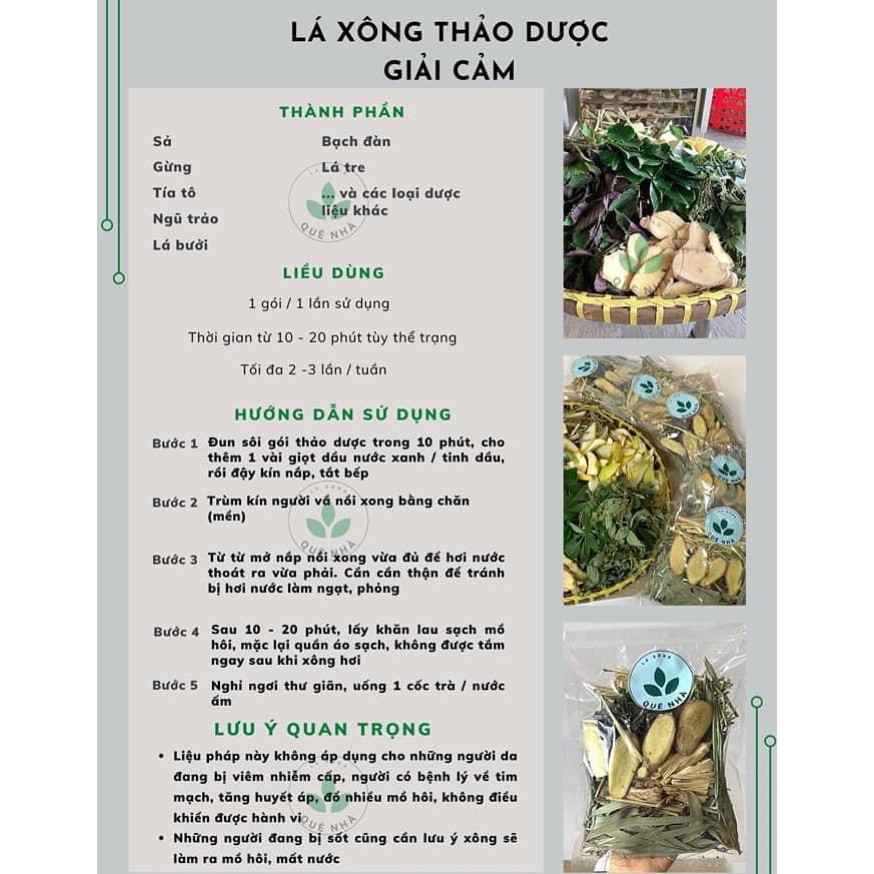 Lá xông thảo dược giải cảm, xông hơi toàn thân - Gói 100g gồm 9 loại thảo dược - Hút chân không