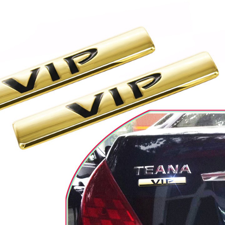 Tem logo nổi chữ VIP kim loại dán trang trí xe hơi