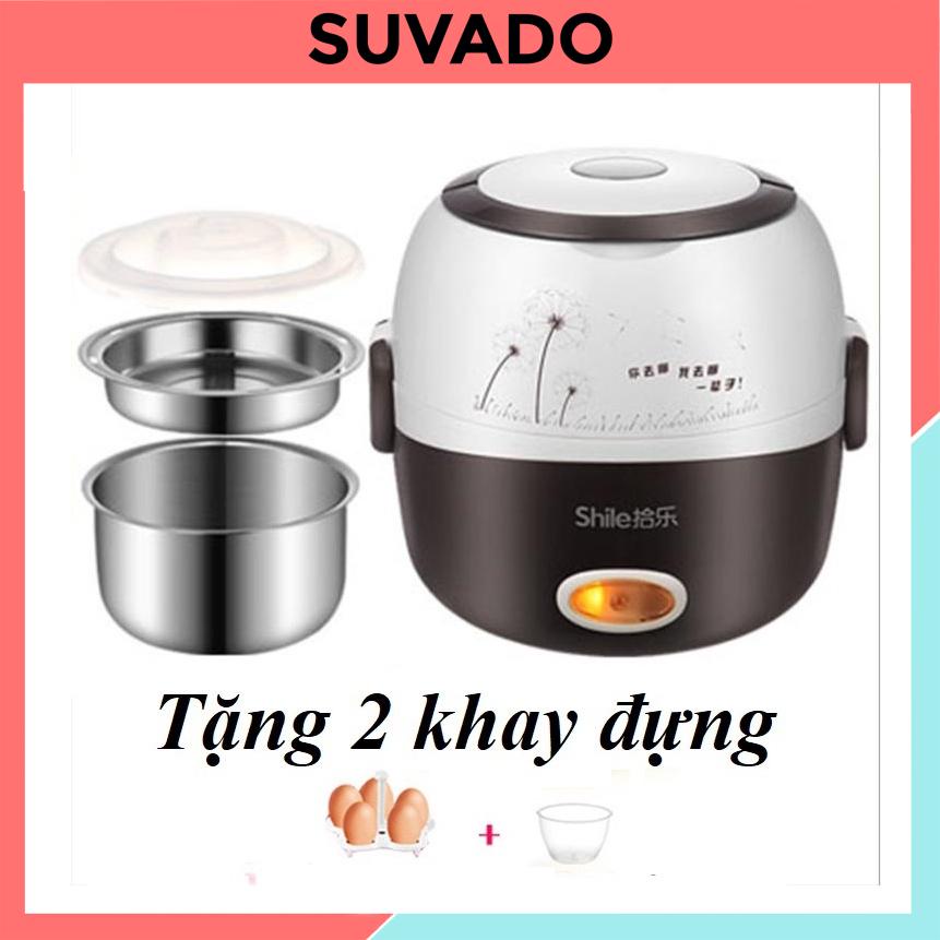 Hộp cơm điện mini 2 tầng inox 1.2 lít nồi cơm điện, nấu mì, hâm nóng đồ ăn tiện dụng đa năng B2 SUVADO