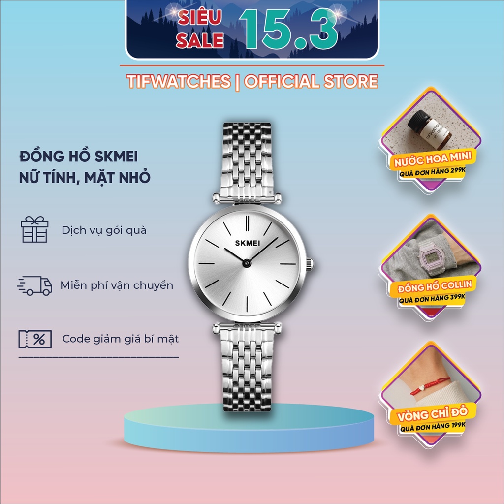 Đồng hồ nữ mặt nhỏ SKMEI JULIBEE bạc đồng hồ chính hãng phong cách Hàn Quốc sang trọng Watchesbytif size 26mm