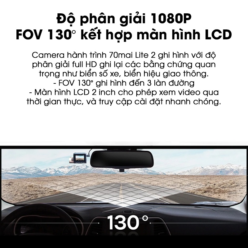Camera hành trình ô tô 70mai Dash Cam lite 2 Midrive D10 Tích hợp GPS 1080P fullHD Tầm nhìn ban đêm Điều khiển qua APP