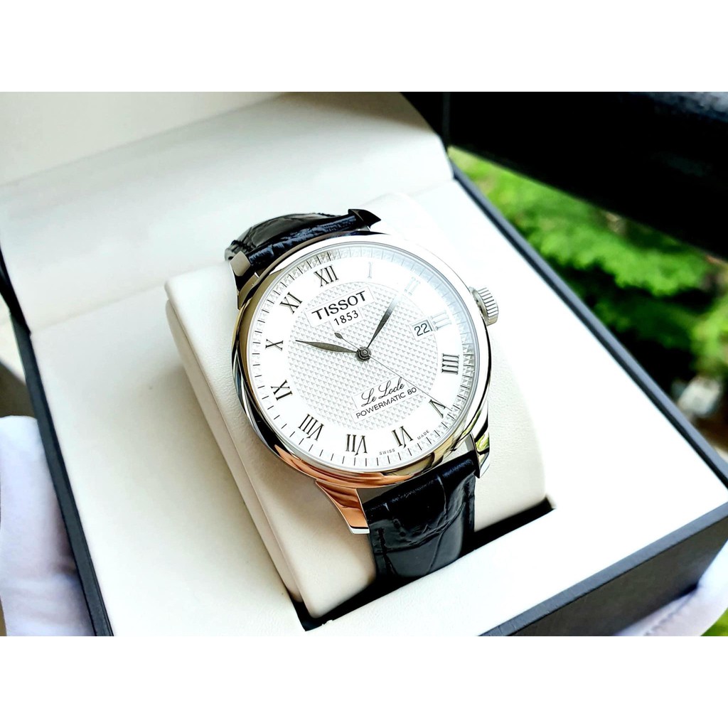 Đồng hồ Nam chính hãng Tissot Le Locle Powermatic 80 T006.407.16.033.00 Size 39,Mặt trắng-Máy cơ tự động-Dây da đen