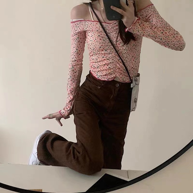 Porozi Quần dài denim  lưng cao dáng rộng phong cách Hàn Quốc thời trang dành cho nữ