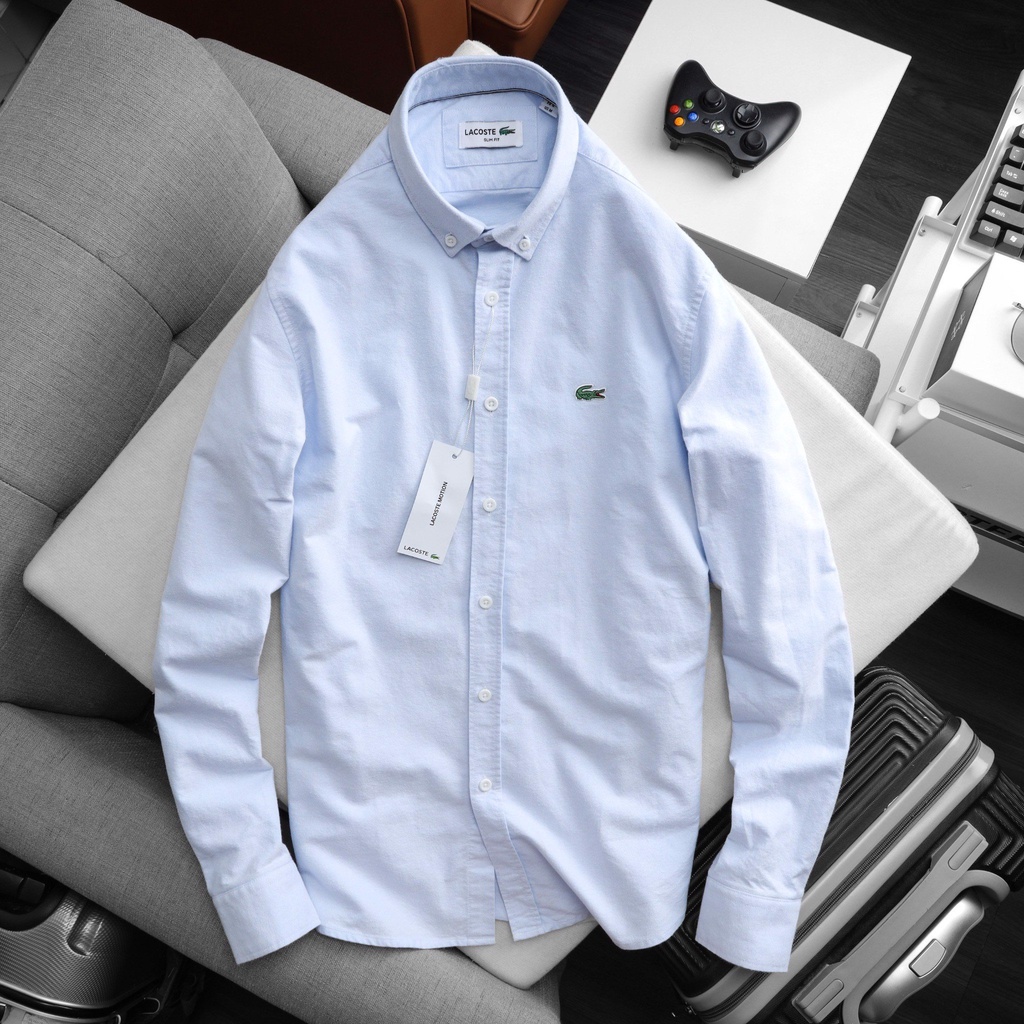Áo Sơ Mi Nam Tay Dài LACOSTE cổ cài khuy Trơn 2 màu Full Tem Tag Code Hàng Cao Cấp Cực Xịn