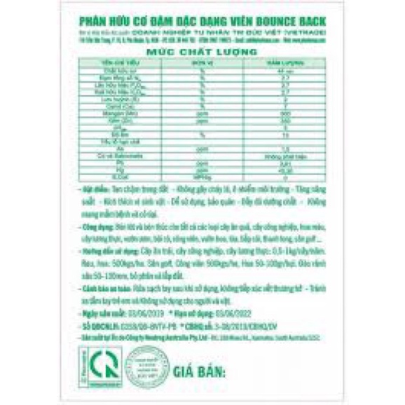 Hữu cơ Úc BB viên nén bao 20kg