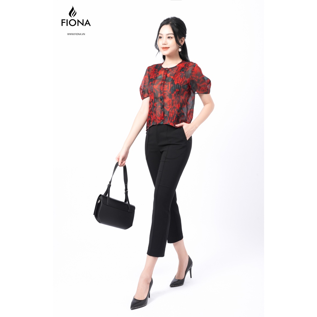 Áo Sơmi cổ tròn Fiona, Sơ mi dáng croptop tay phồng, bấu ly 2 bên ngực F551190