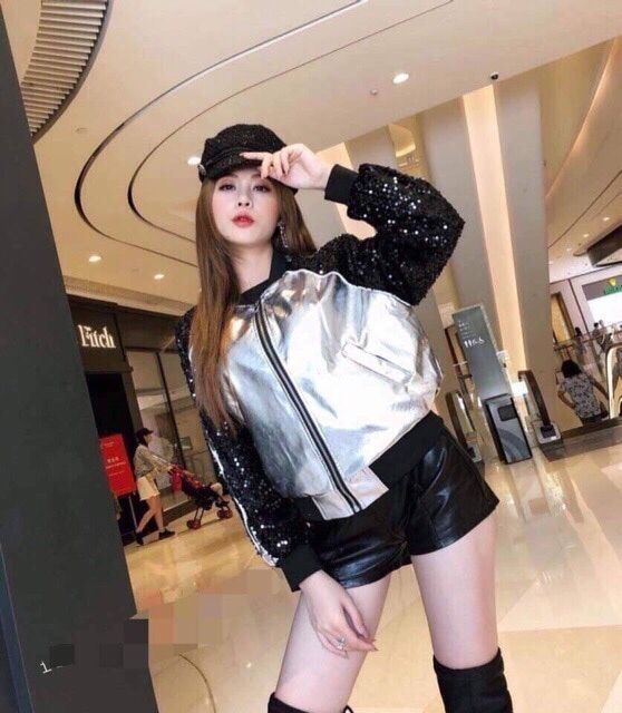 💋Hàng nhập - Áo khoác da tay kim sa đen