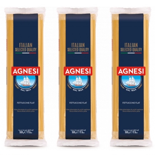 3 gói mì Ý fettucine Agnesi sợi dài và dẹt 500g, dùng lúa mì durum cao cấp giữ sốt, không gãy và dính