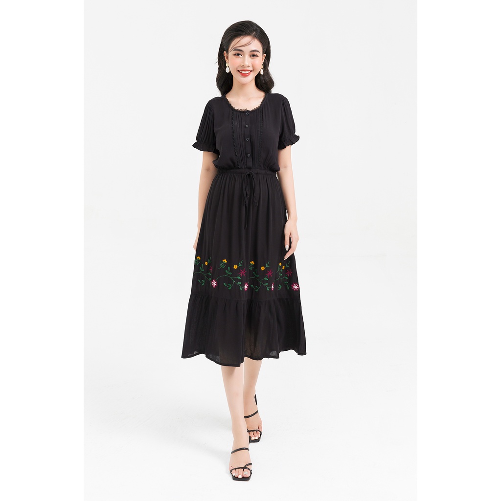 Đầm maxi bigsize thêu gấu, nơ eo LAMER L63M21H042