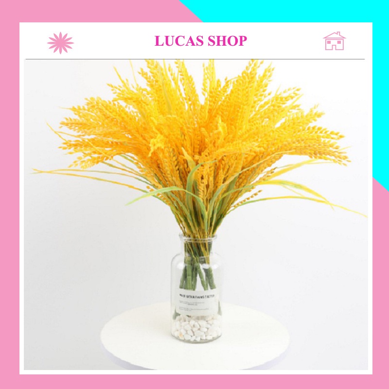 Hoa giả - Bông lúa giả Lucas 40cm cành 3 nhánh trang trí giống thật