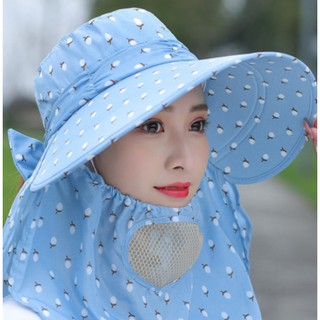 Mũ chống nắng hoa rộng vành che mặt khẩu trang 2 lớp thời trang, gọn nhẹ
