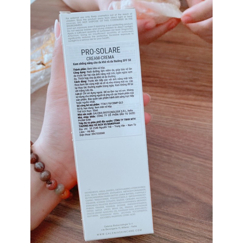 Kem chống nắng cho da khô và da thường Pro - Solare SPF 50+ SALE30%