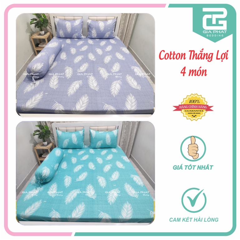 Bộ ga gối Thắng Lợi {4 món}100% Cotton chuẩn logo họa tiết Lông Vũ