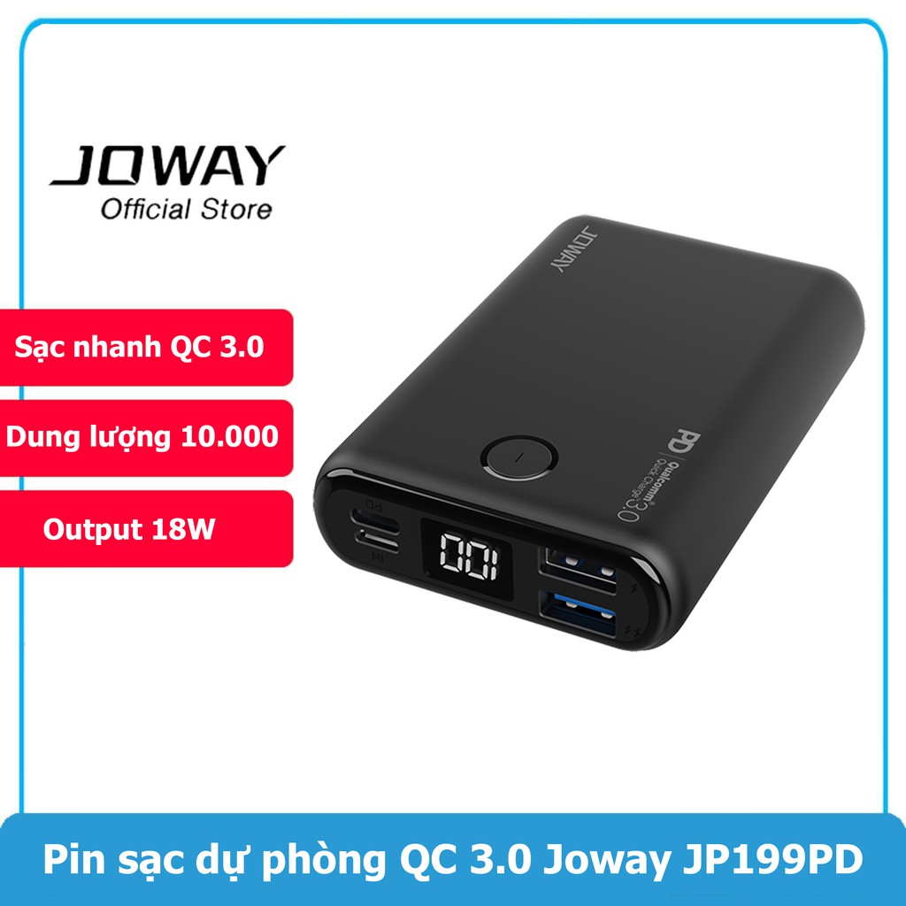 Pin dự phòng Joway JP199PD Power Delivery 10000mAh Quick Charge 3.0 (Đen)