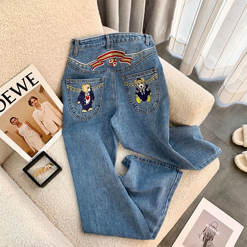 Quần Jeans Nữ Lưng Cao Thêu Hoa  tao bao