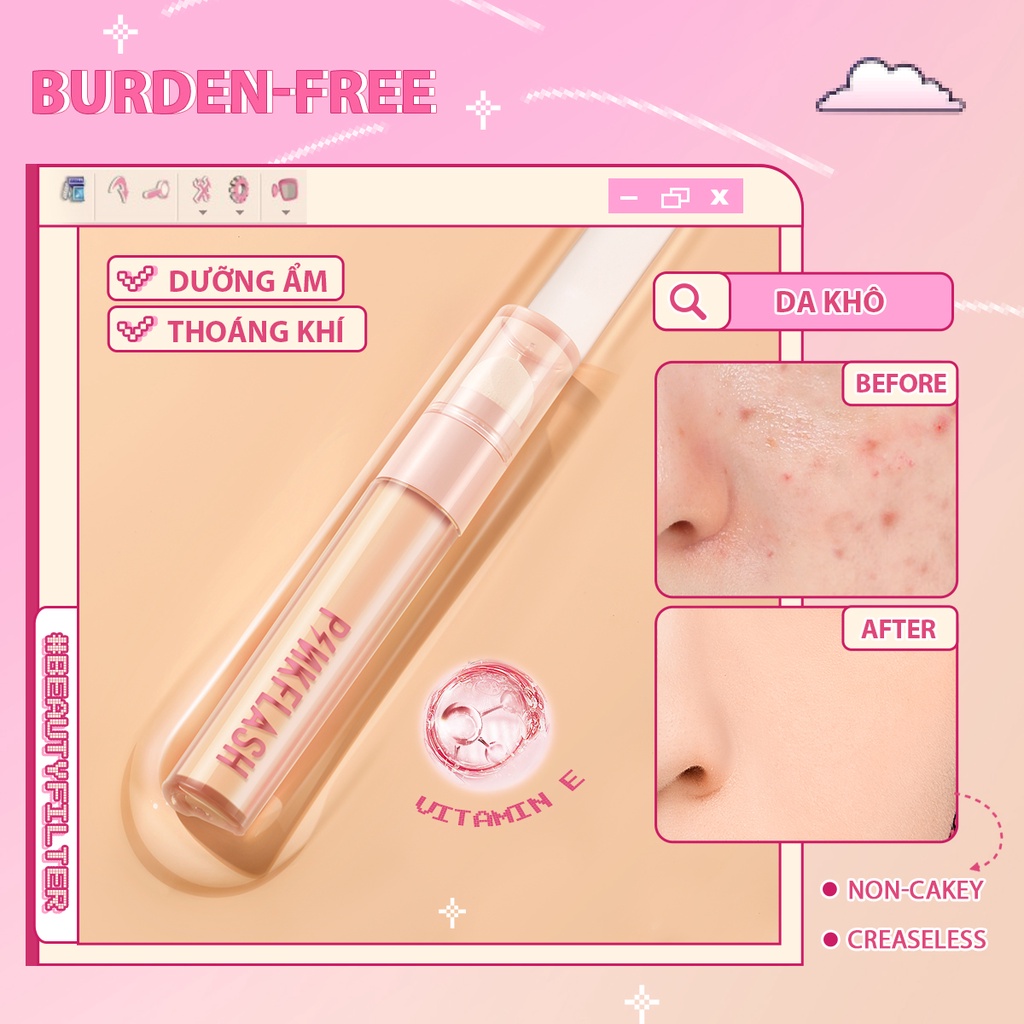 Kem che khuyết điểm PINKFLASH HD dạng lỏng không tì vết lâu trôi không phai màu dưỡng ẩm thoáng khí 40g chất lượng cao