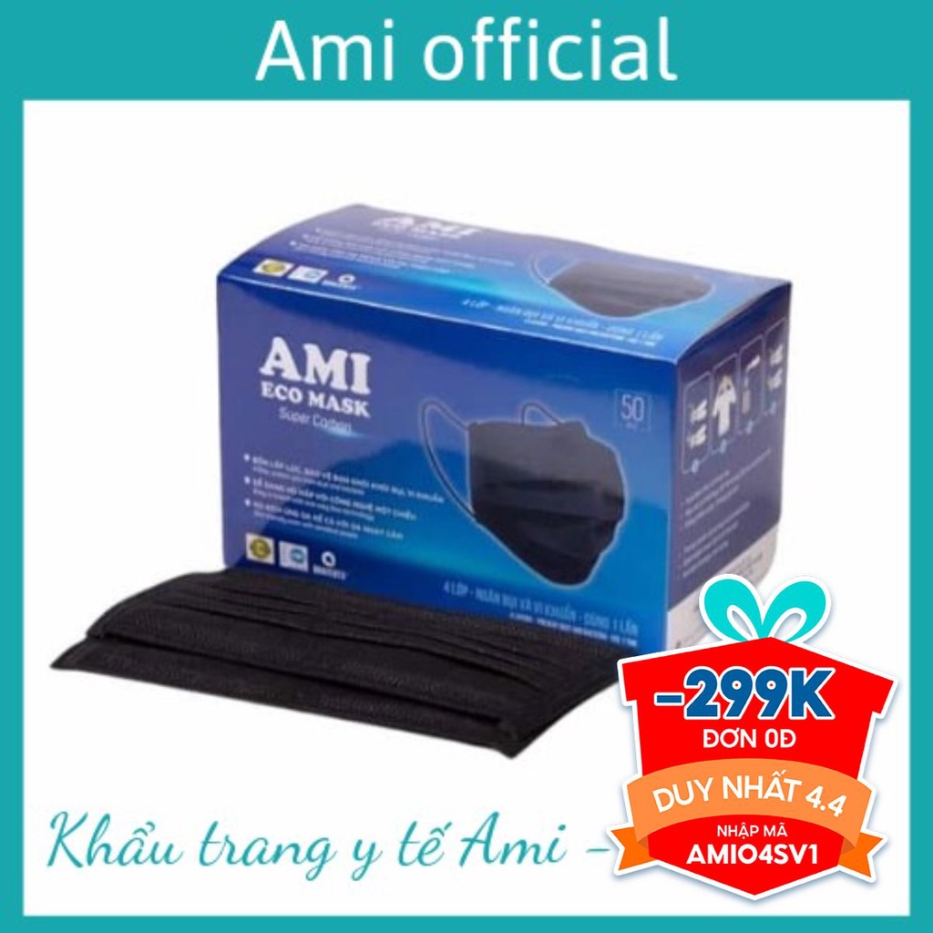 Hộp khẩu trang y tế Ami màu đen 4 lớp 50 chiếc