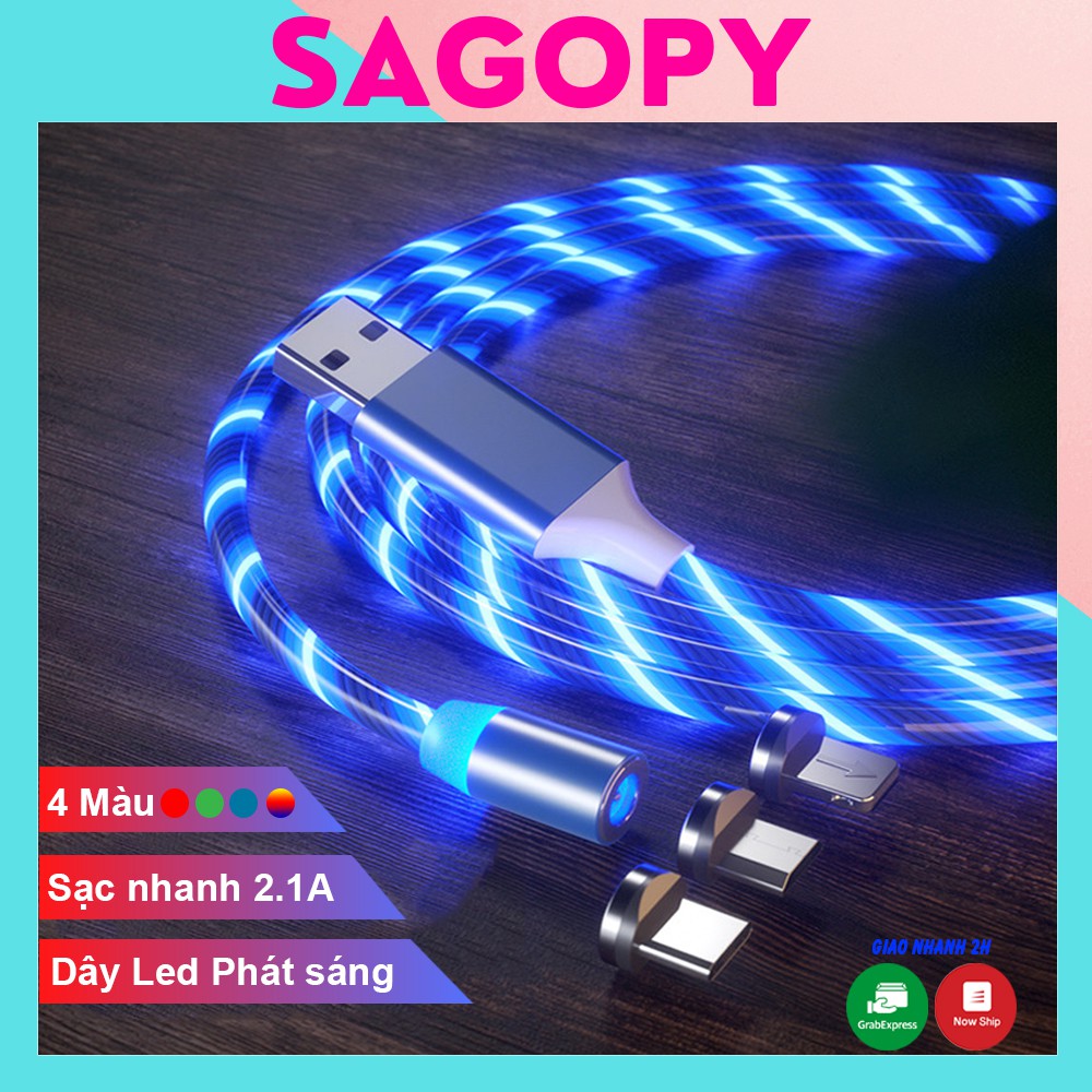 Dây Cáp Sạc Điện Thoại Đa Năng 2.1A có Nam Châm Có đèn Led cho Iphone ip Samsung Oppo giá rẻ hàng tốt như Hoco Anker