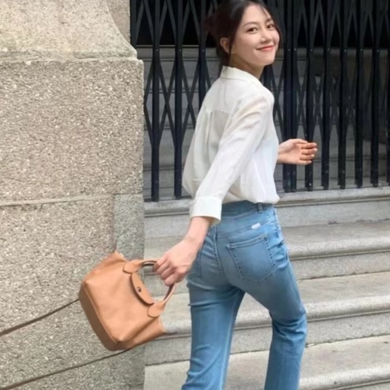 LONGCHAMP ★Bộ Đồ Thời Trang Kiểu Dáng Xinh Xắn Cho Bé★ Túi Đeo Vai jiaozi 1500 mini Bằng Da Bò Chính Hãng L1500