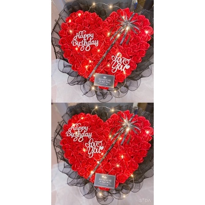 [Hoa sáp thơm_quà 14/2] Bó hoa hồng sáp nhũ 50 bông và bó hoa hồng sáp 99b  vĩnh cửu tặng kèm thiệp và đèn nháy