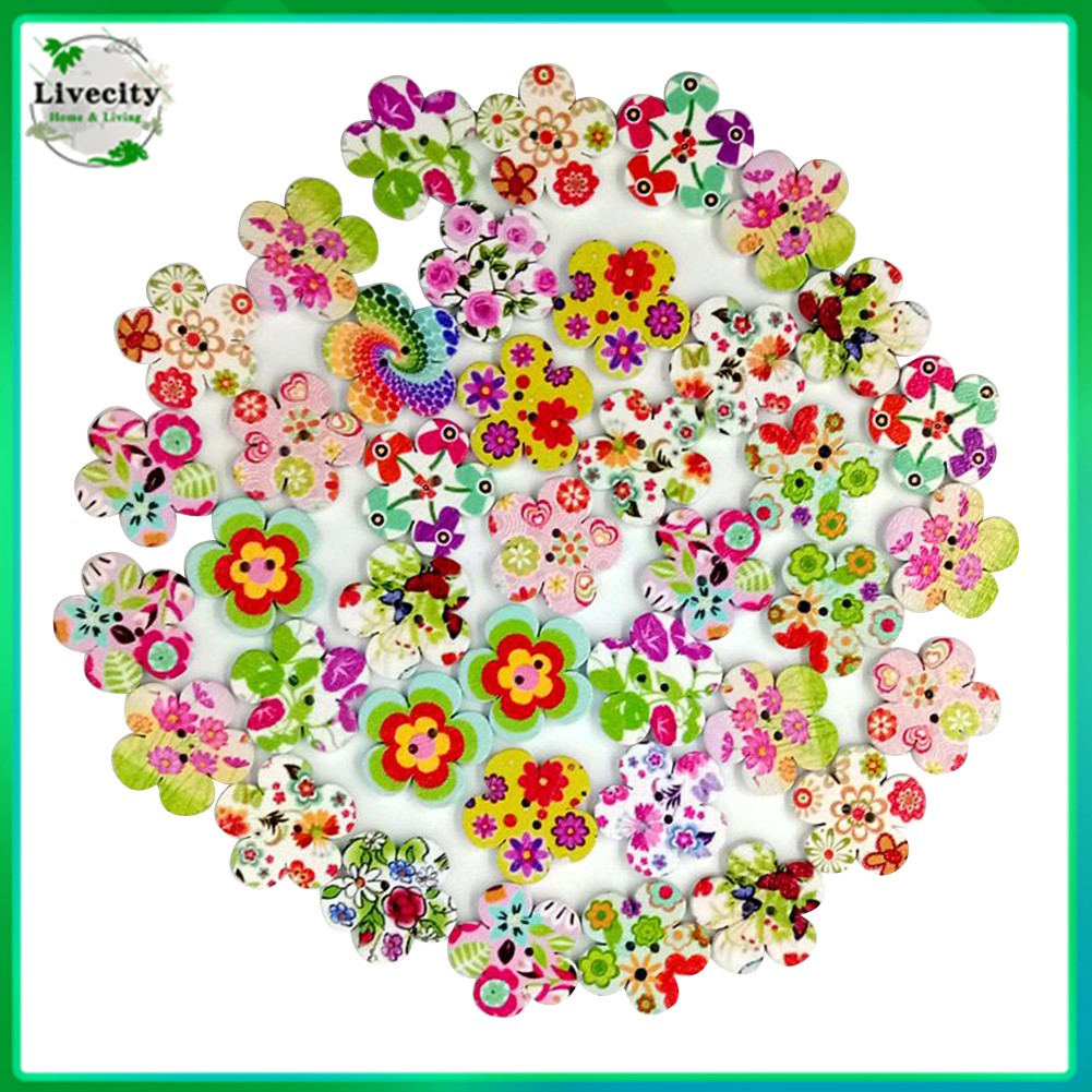 100 Nút gỗ hình hoa đủ màu xinh xắn cho trang trí thủ công