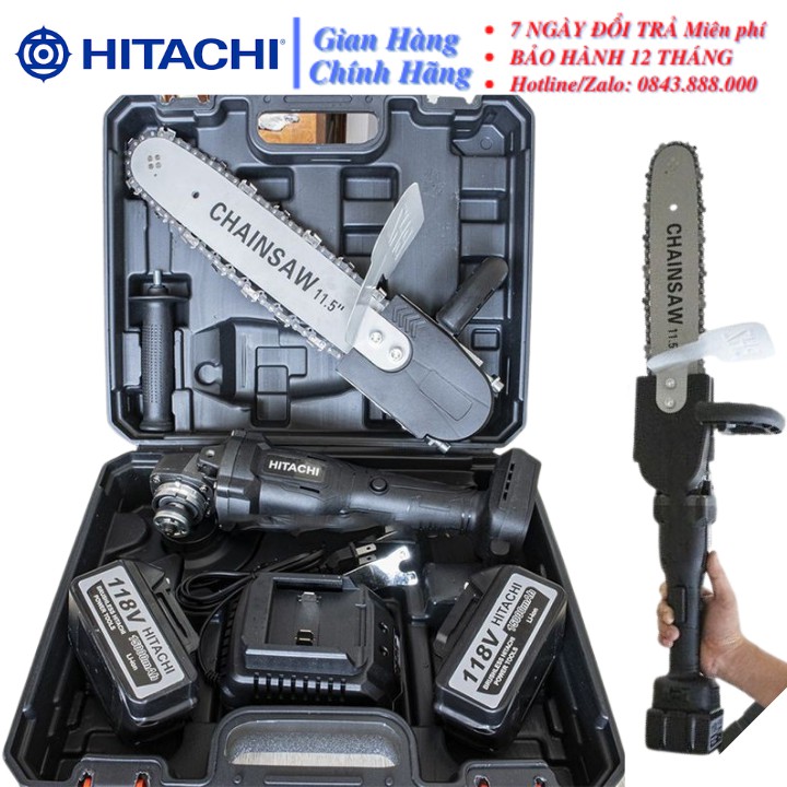 Máy mài cầm tay pin Hitachi 118V không chổi than - 2 PIN - TẶNG bộ lưỡi cưa xích gắn máy mài cắt cây