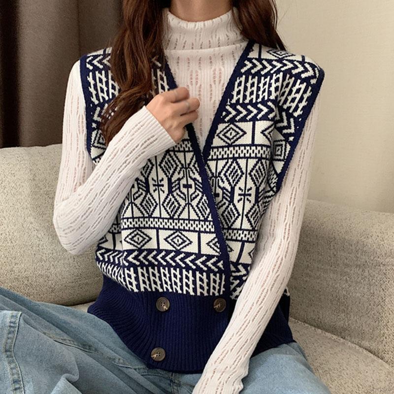 Áo Khoác Len Cardigan Không Tay Dáng Rộng Phong Cách Cổ Điển Hàn Quốc | BigBuy360 - bigbuy360.vn