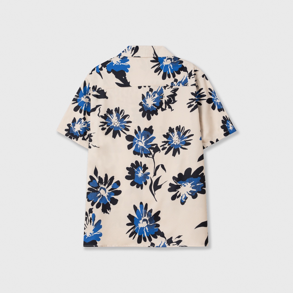 Áo sơ mi ngắn tay DEWE, vải lụa chéo nhập khẩu chống nhắn thoáng mát, hoạ tiết Hoa Đen - DEWE Cuban Shirt