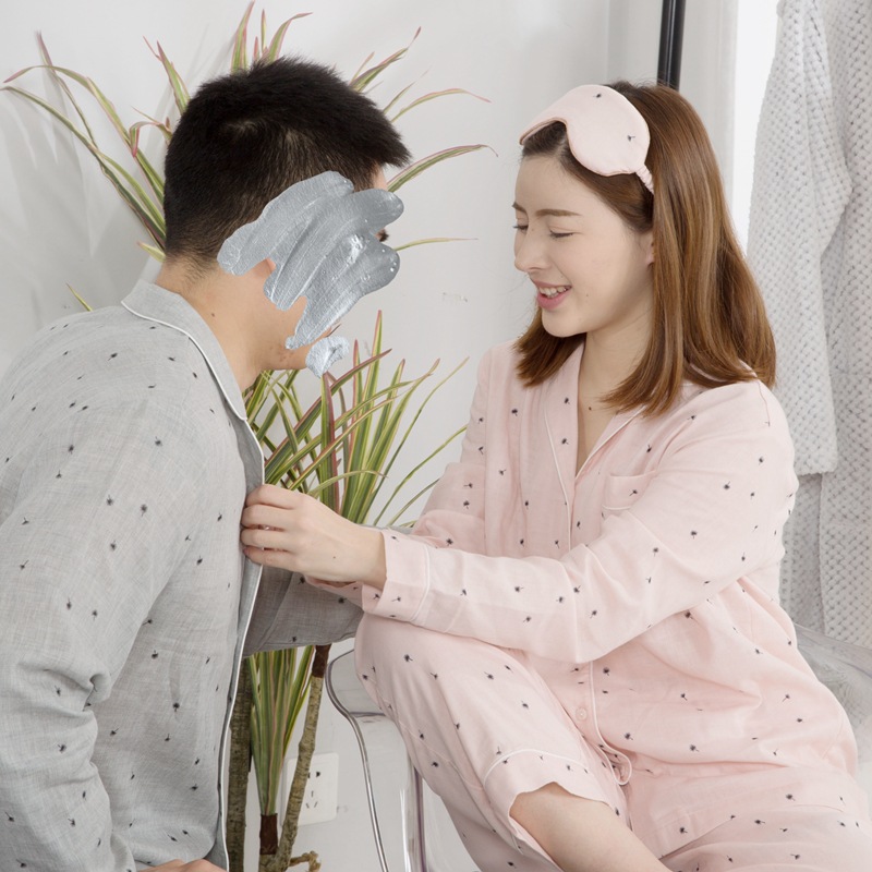 【Orient Star】New Spring and Summer Couple's Cotton Double-Layer Yarn Long-Sleeved Homewear Suit Breathable Men's and Women's Pajamas