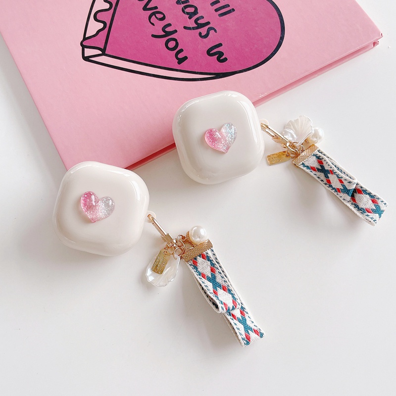 Vỏ Bảo Vệ Hộp Sạc Tai Nghe Samsung Galaxy Buds 2 / Buds Live / Buds FE / Buds 2 Pro / Buds Pro Hình Trái Tim Dễ Thương Kèm Móc Treo Tiện Dụng Cho Buds2 Pro