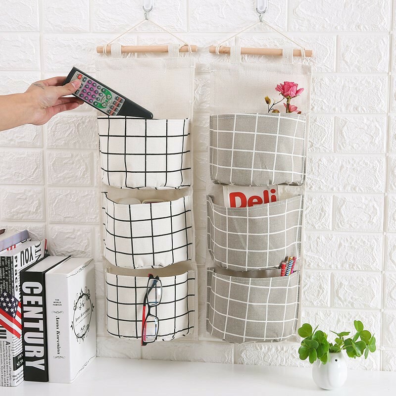 Túi Vải Treo Tường 3 Ngăn Đựng Điều Khiển, Sạc Điện Thoại, Mỹ Phẩm, Bút...Giúp Gọn Gàng, Ngăn Nắp, Trang Trí Nhà Cửa