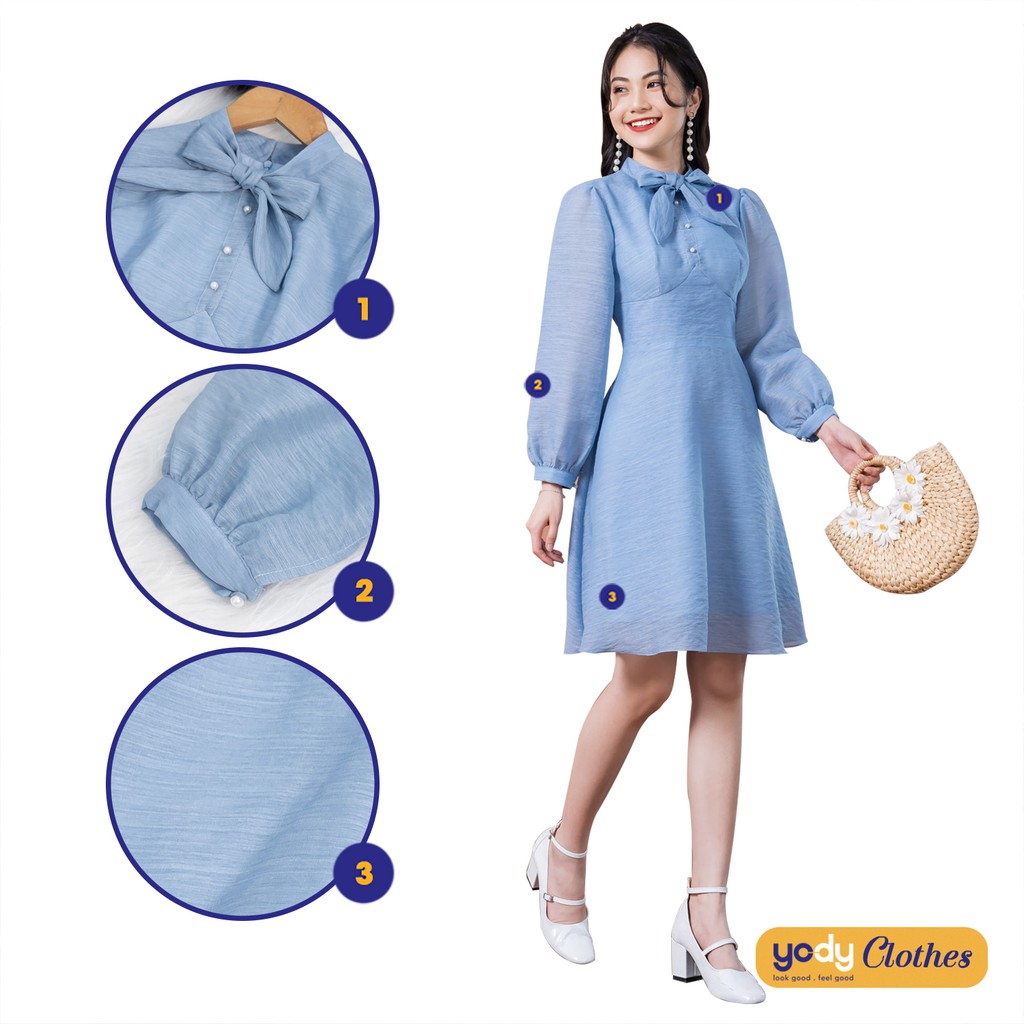 Đầm tơ YODY cổ nơ dáng chữ A thanh lịch VDN4098 | BigBuy360 - bigbuy360.vn