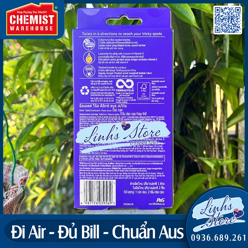 Dao cạo nữ 5 lưỡi Gillette Venus Deluxe Smooth Swirl + 2 Blade Refills 💙 linhsstore