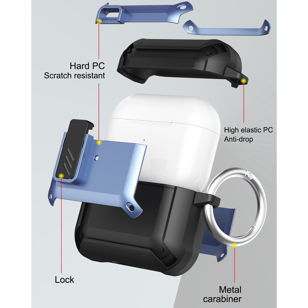 Vỏ Bảo Vệ Hộp Sạc Tai Nghe Airpods 3/Airpods Pro/2/1 Chống Sốc Có Móc Khóa Kim Loại