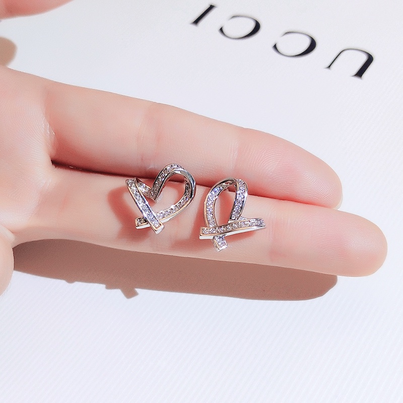 [Jiudolan] Khuyên Tai Đính Kim Cương Hình Trái Tim Thanh Lịch Thời Trang Cho Nữ