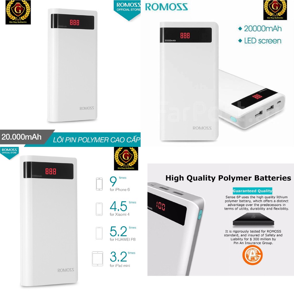 [Mã 159ELSALE hoàn 7% đơn 300K] Pin sạc dự phòng ROMOSS SENSE 6P 20000mAh