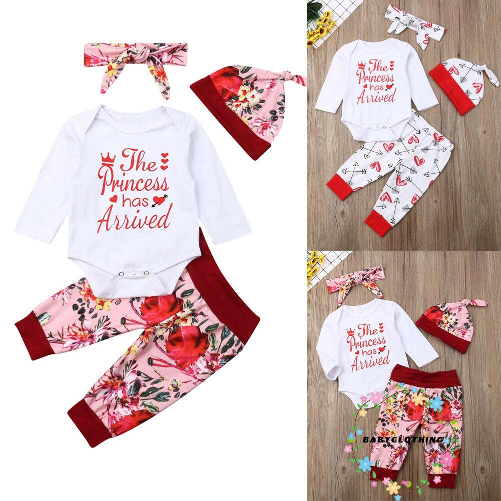 Set thời trang 4 món gồm áo+quần+nón+băng đô họa tiết chữ xinh xắn cho bé gái