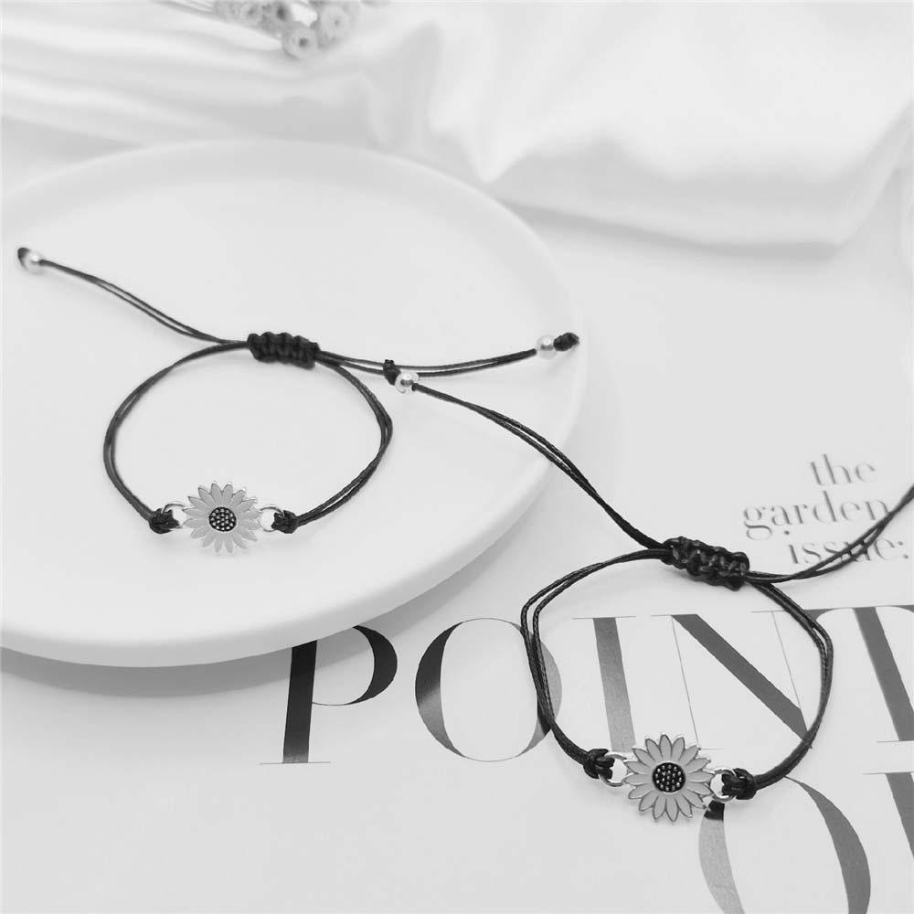 Vòng Tay Dây Bện Màu Đen Điều Chỉnh Được Hình Hoa Cúc / Trái Tim Tình Bạn