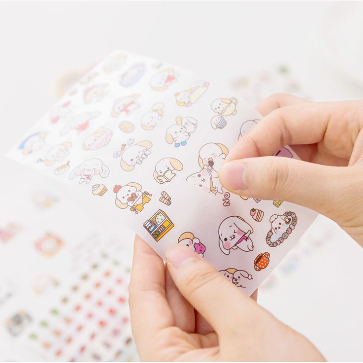 Set 6 Tấm Nhãn Dán Sticker Trang Trí Deco Chú Thỏ Tai Cụp Dễ Thương