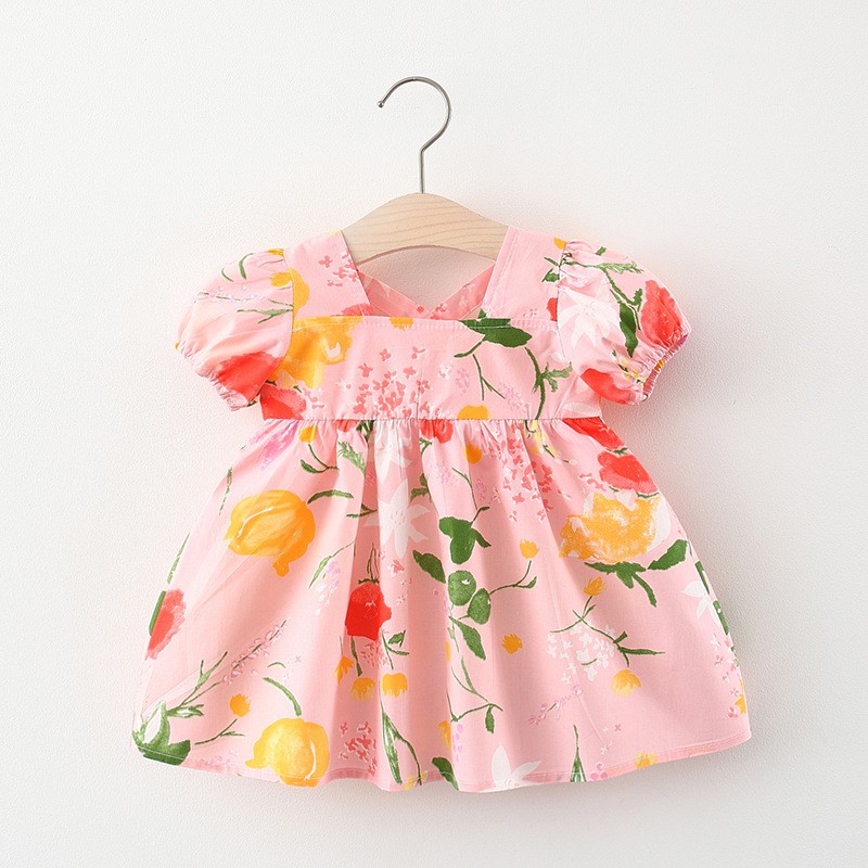 Váy hoa mùa hè cho bé gái Váy bé gái phong cách Hàn Quốc D758