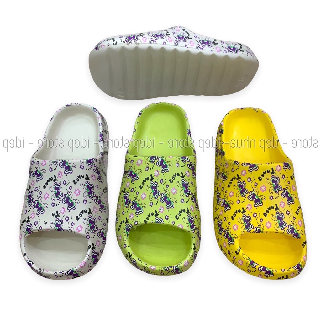 iDÉP DL078 Dép bánh mì Slide nữ quai ngang họa tiết Bướm cao 3cm chất EVA siêu nhẹ (from nhỏ)