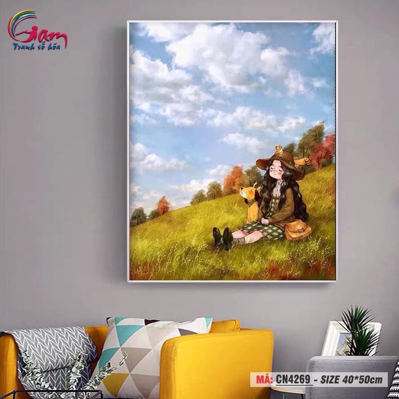 Tranh tô màu số hoá Gam - cô bé tóc xù ngồi thư giãn CN4269