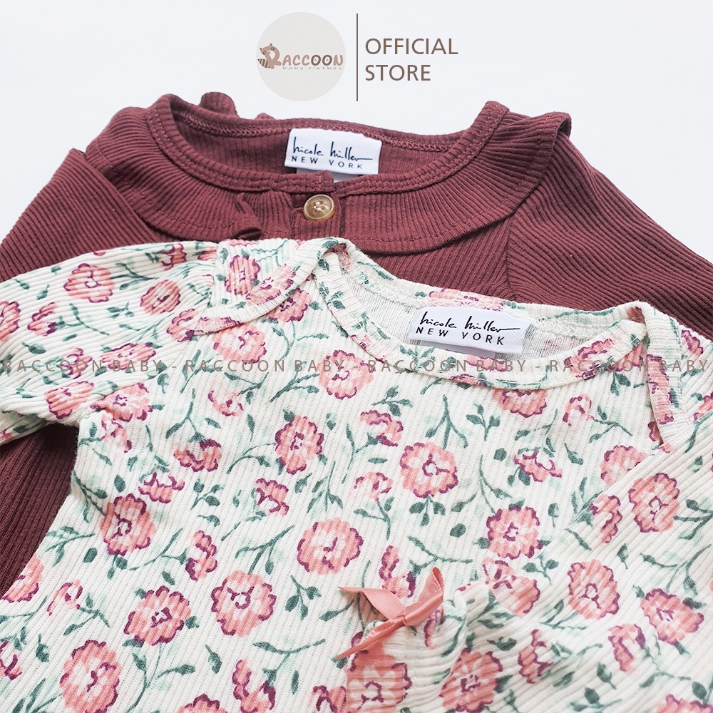 Bộ đồ liền thân tay dài hoa chất gân tổ ong bodysuit body chip bé gái xuất Pháp Hicole Hiller