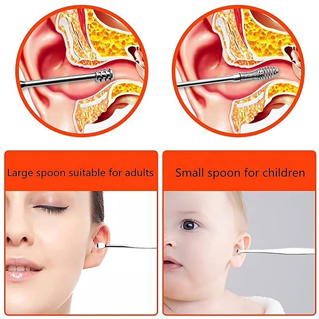 (Hàng Mới Về) Set 6 Dụng Cụ Lấy Ráy Tai Bằng Da Pu Và Thép Không Gỉ Hai Đầu Tái Sử Dụng Linh Hoạt